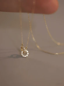 Collar de doble círculo de plata de ley 925, chapado en oro con piedras de circonita, colgante entrelazado, de lujo y ligero, adecuado como regalo para la novia, para uso diario