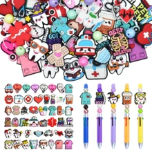 48 件/套医疗系列牙齿听诊器护士制服图案焦点珠组合产品适用于 DIY 项链手链耳环钥匙链笔装饰配件，不含笔 - 彩色 - 查看 8