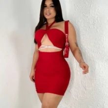 Women's Simple Shiny Zigzag Night Club Dress - 紅色 - 查看 3