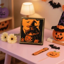 1pc Retro Halloween Witch Pendant, Featuring Pumpkin And Bat Elements. Suitable For Use In Living Room, Bedroom, And Wall Decoration. Also Suitable As A Home Decoration Item For Holiday Parties. - Halloween Wooden Pendants-wooden Frame Signs - View 7