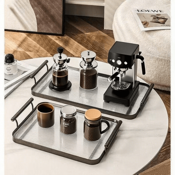 1 Piece Of Elegant Modern-Style Rectangular Acrylic Display Tray With A Handle, Which Can Be Used To Place Coffee Cups, Fruit Plates, Juice Cups, Water Cups, Cosmetics And Perfumes, As Well As Store Various Tableware. It Also Functions As A Display Tray For Party Gifts And Is Suitable For Various Occasions.