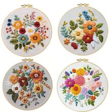 1 件刺绣套件，20x20cm/7.9x7.9 英寸，美丽的花朵主题，手工 DIY 刺绣套件，适合成人和初学者，包括用户手册、印花布、刺绣框架以及针线