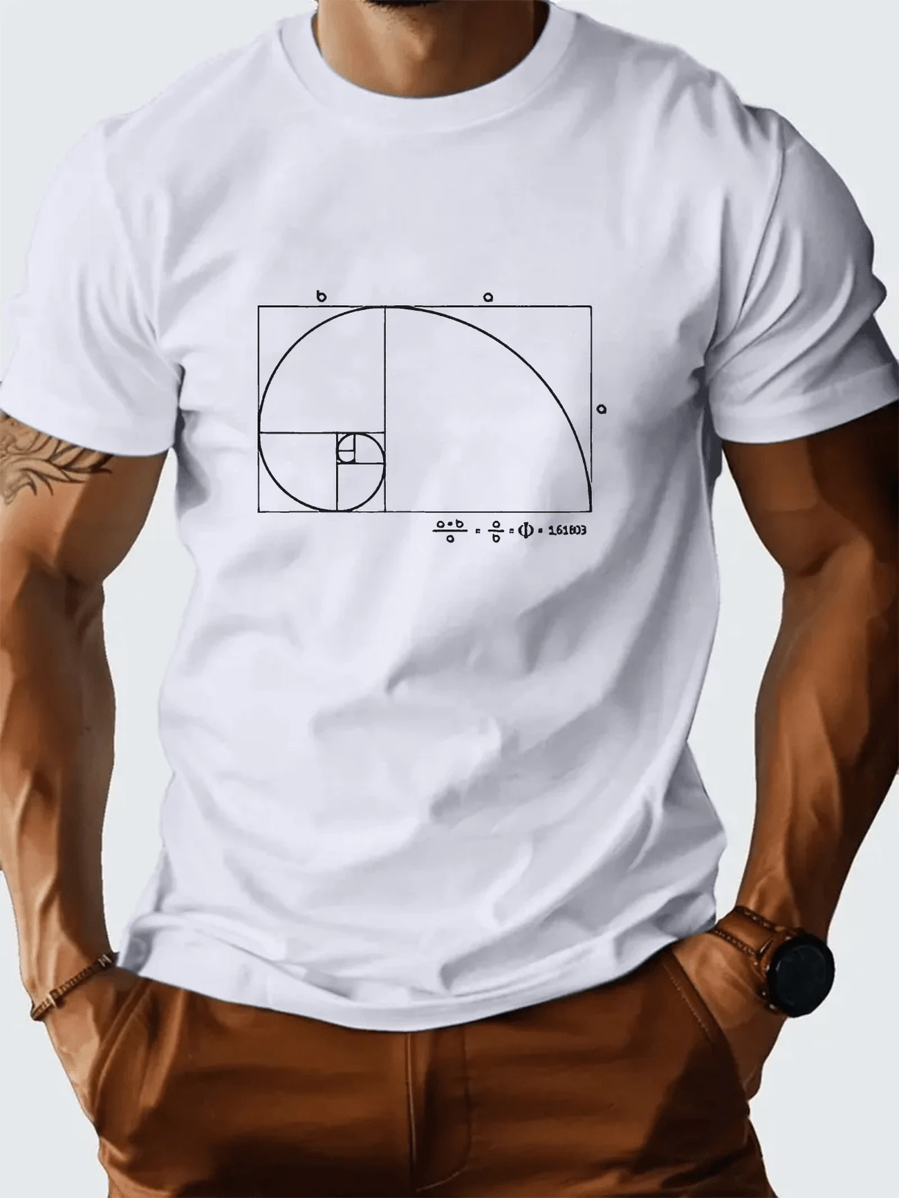 Fibonacci Spiral T-Shirt Shirt Blouse Unisex Men Women 100% Cotton Top Premium Street Wear New Release Immediate Shipping Various Colors!! Plus Size - 白色 - 查看 1