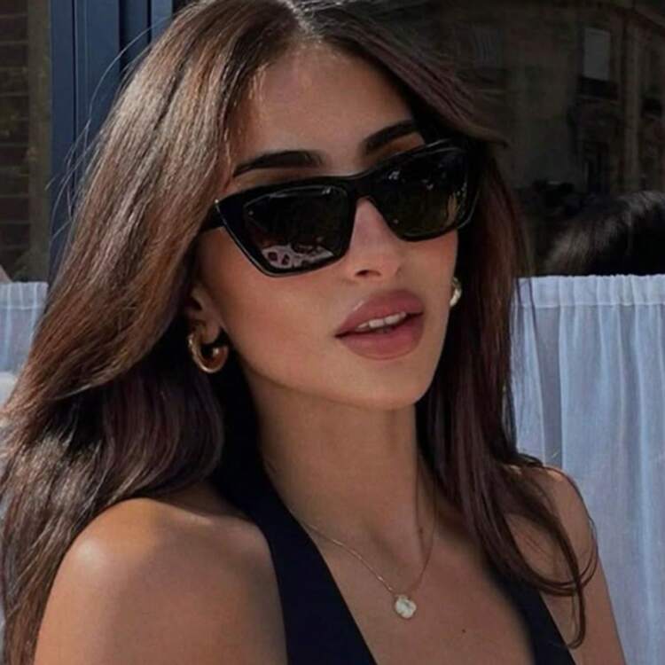 1 件装复古猫眼黑色眼镜个性欧美女士时尚眼镜夏季度假海滩配饰几何形状墨镜 - 黑灰 - 查看 1