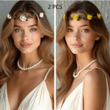 Halloween Decoration Garland, Handmade Simulation Flower Wreath Seaside Vacation Wreath, Girl's Flower Wreath Headwear, Multiple Colors To Choose From, Including Red, Pink, And Blue Flower Garlands, Wreath Fake/Artificial Flower, Bride's Flower Wreath Headwear, Bohemian Hair Accessories, Forest Style Decorations, Super Fairy Korean Sweet Accessories,