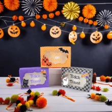 3 Design Mix Halloween Cardboard Gift Boxes For Halloween Treat Boxes In Halloween Features For Candy Snacks Cookie Small Gifts With Window And Ribbon - Multicolor - View 2
