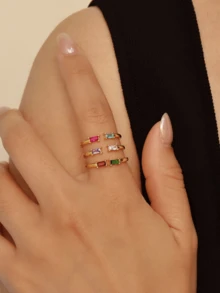 定制心形诞生石戒指、个性化 2 颗诞生石戒指、母亲珠宝、生日礼物、可叠戴戒指、伴娘礼物、婚礼的完美之选、独特的女士珠宝、圣诞节生日礼物、母亲节、情人节、复活节、日常佩戴、生日、派对的最佳礼物 - 彩色 - 查看 2