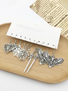 20pcs/Set Vintage Silver-Tone Halloween Earrings Pendants, Includes Snake, Skull, Butterfly, Cat Moon, Spider Heart Shapes, Fashion Accessories For Women, Halloween Decor