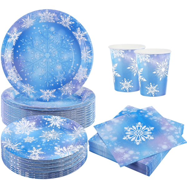 10pcs Frozen Birthday Party Supplies Winter Snowflake Frozen Plates Napkins Cups Blue Snowflake Winter Wonderland Frozen Party Disposable Tableware Party Supplies Favors For Christmas Holiday New Year Winter Birthday Wonderland Decorations
