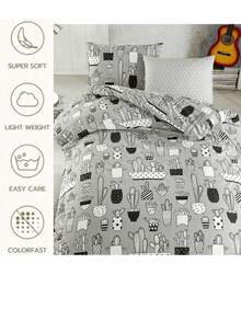Bedding Set | Single (160x220 Cm – Polyester Blend) & Double (200x220 Cm – 100% Cotton) | With Pillowcase | Button Closure | Made In Turkey - Dark Grey - View 4