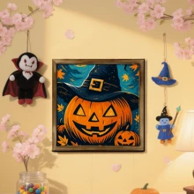 1pc Retro Halloween Witch Pendant, Featuring Pumpkin And Bat Elements. Suitable For Use In Living Room, Bedroom, And Wall Decoration. Also Suitable As A Home Decoration Item For Holiday Parties. - Halloween Wooden Pendants-wooden Frame Signs - View 5