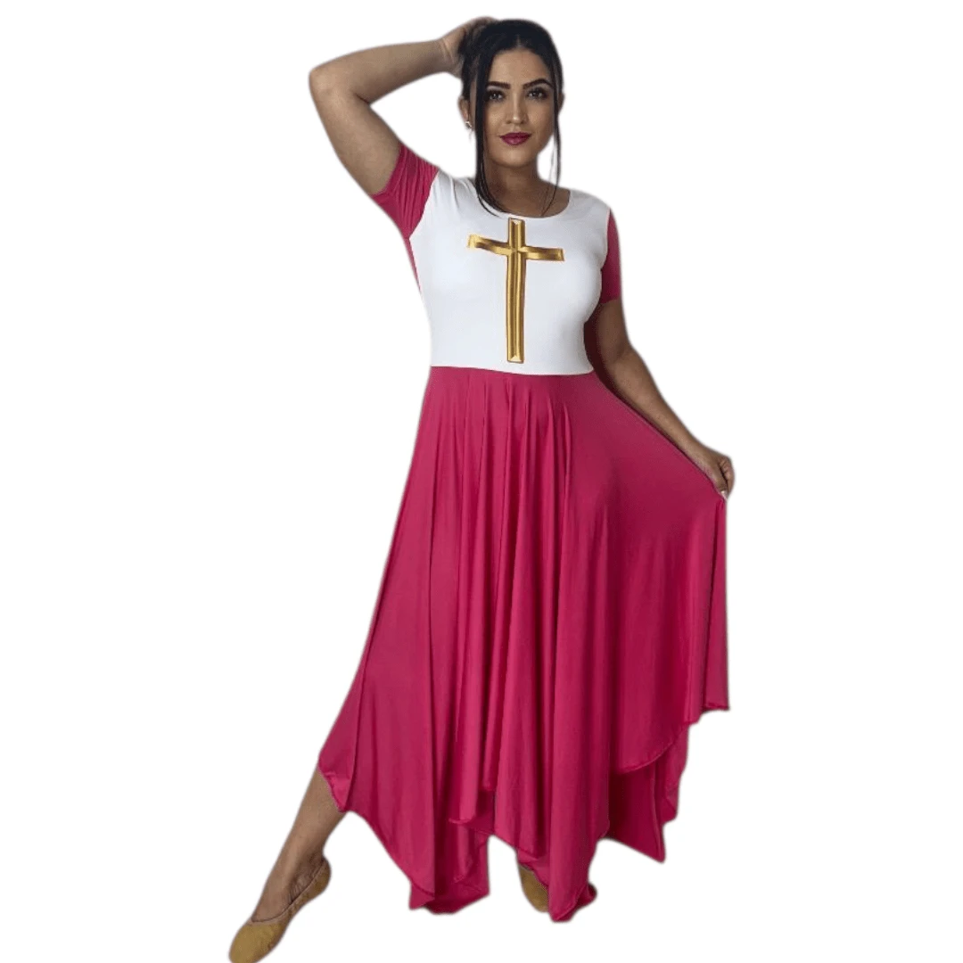 Vestido de Dança Coreografia Cruz Moda Evangélica - Pink - Visão 1