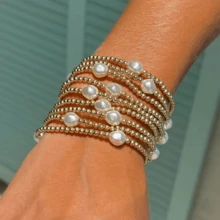 2/4/6/10 件夏季仿珍珠金色 Mikyuki 珠弹力手链 2024 新款时尚女士套装手链珠宝礼物 - 彩色 - 查看 2