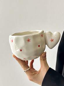 Cabin Kangaroo 1 套手工制作的不对称心形陶瓷杯碟套装，日式高品质釉下花卉装饰，适用于水、牛奶、茶、咖啡、办公室、生日、节日礼物