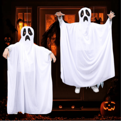 1pc 90-160cm White Ghost Cloak, Suitable For Halloween Party, Horror Theme Masquerade Ball, Halloween Costume Prop