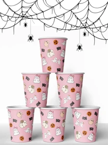 50/20 Pack Halloween Ghost Disposable Cups, Cute And Funny Ghost Paper Cups Halloween Decorations, Great For Halloween Parties, Juice Cups, Tea Cups, Coffee Cups, Pink
