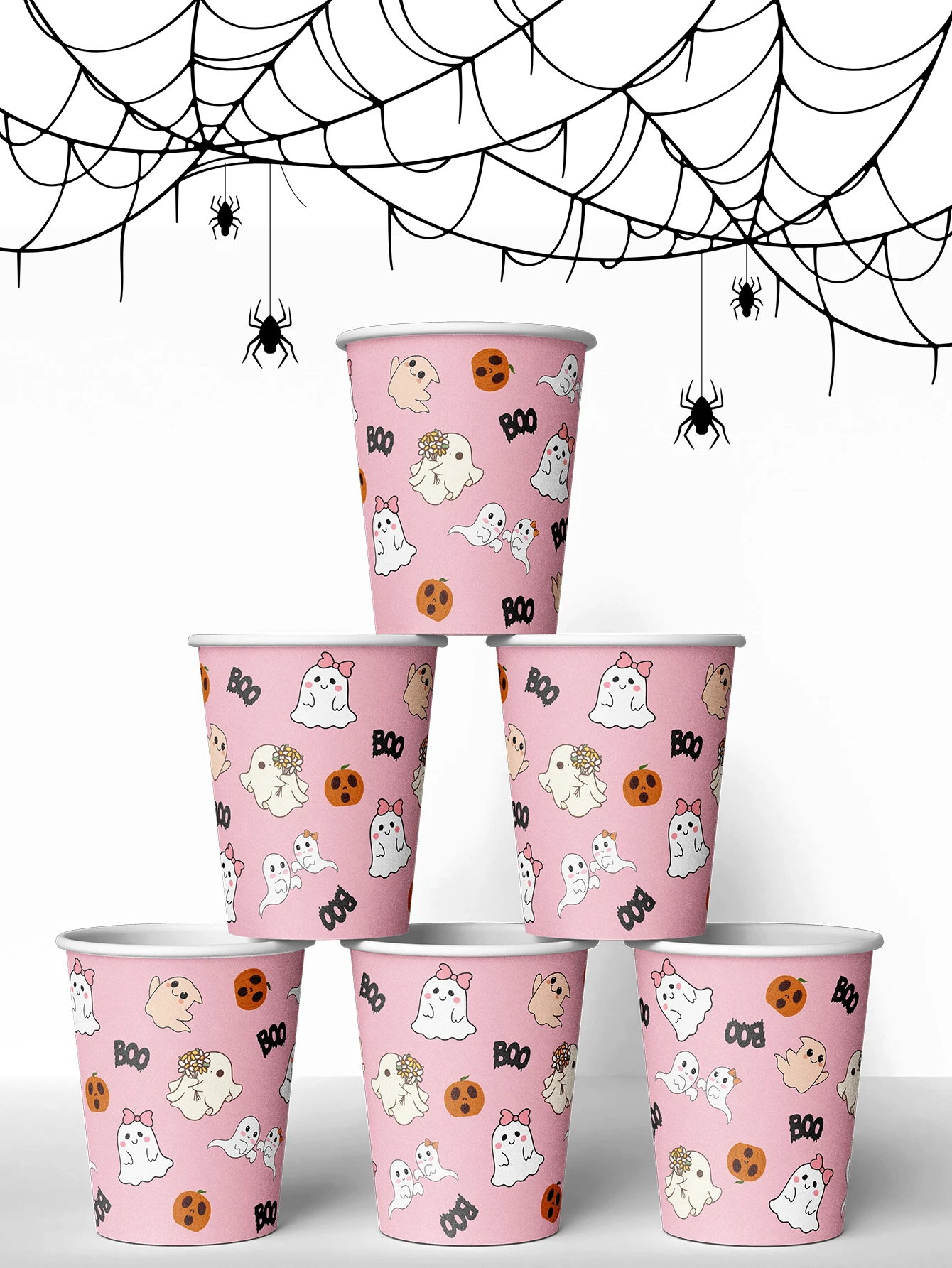 50/20 Pack Halloween Ghost Disposable Cups, Cute And Funny Ghost Paper Cups Halloween Decorations, Great For Halloween Parties, Juice Cups, Tea Cups, Coffee Cups, Pink