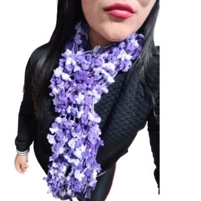 Cachecol Feminino Roxo Lilás Crochê, Tricô Artesanato, Inverno Acessório