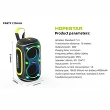 HOPESTAR Bocina para fiestas de 30 W - Altavoz portátil inalámbrico con sonido Hi-Fi potente, luces RGB, resistencia al agua IPX5, batería recargable de 4000 mAh - Altavoz compacto para viajes en casa y al aire libre - Negro - Ver 10