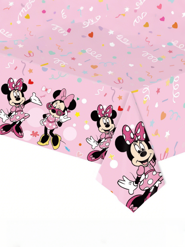 Disney Disney,6 Pieces, Pink Minnie Tablecloth, Cartoon Theme, For Birthday Parties And Gatherings, Disposable Plastic PE Tablecloth.