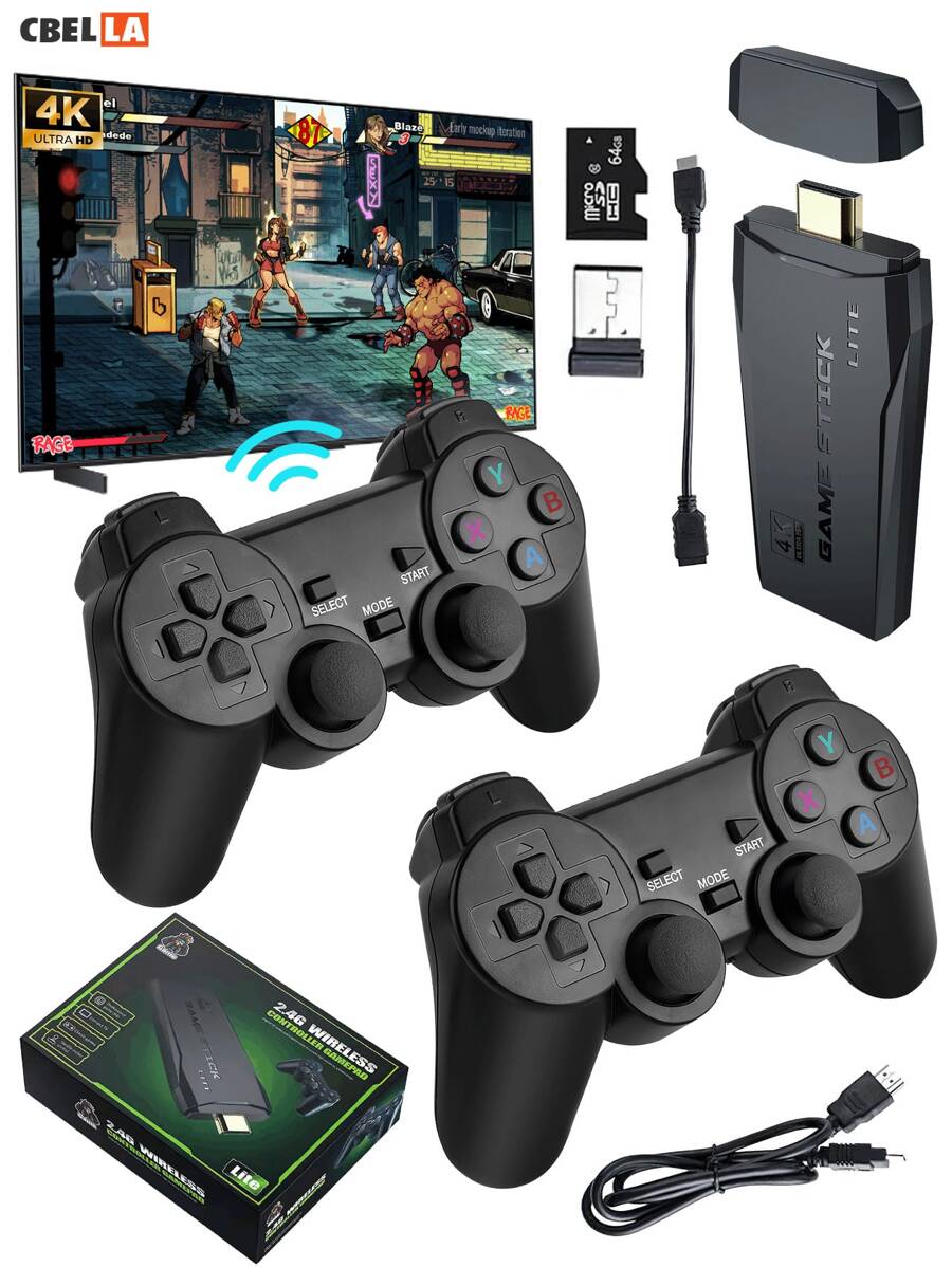 Consola de Juegos Retro  64G con Doble Control Inalámbrico 2.4G, Game Stick TV Consola de Juegos Incorporada 20000, Salida 4K, Mini Consola de Videojuegos USB HD para TV