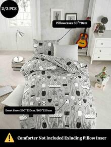 Bedding Set | Single (160x220 Cm – Polyester Blend) & Double (200x220 Cm – 100% Cotton) | With Pillowcase | Button Closure | Made In Turkey - Dark Grey - View 2