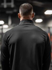 Men's Solid Color Half Zip-Up Sports Sweatshirt, Simple And Fashionable Casual Everyday Wear Thick Casual Loose Versatile Pullover Tops For Spring And Autumn Thick For Warmth Thermal Lined Clothes Gym Clothers - Black - View 3