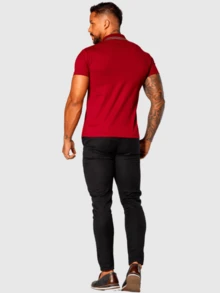 Kit Of 4 Men's Cotton T-Shirts, Men's Casual Polo Shirt, Formal Uniform, Modern Quality - 綠/藍/白/酒紅 - 查看 8