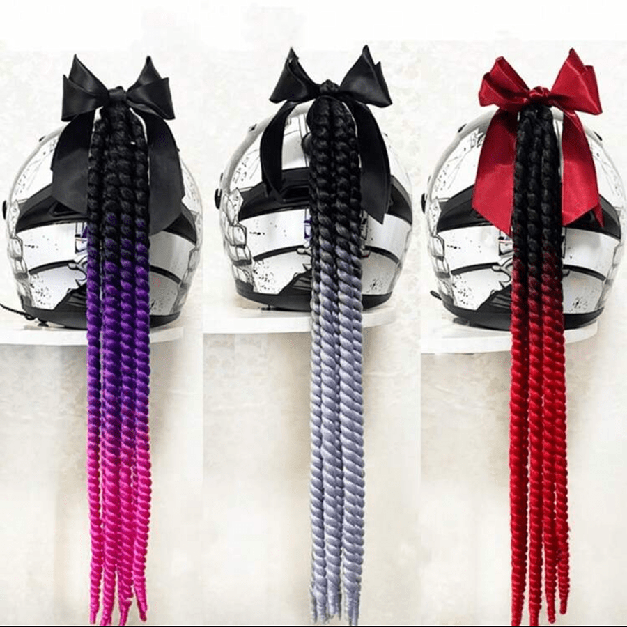 2pcsWig Braid For Helmet DecorationBraids With Detachable Bow,Motorcycle Helmet Hair TailsDecoretion Many Colors, BicycleHelmet Braids Hair Tails (Helmet NotIncluded)(Installation Method:UseDouble-Sided Tape To Stick TheSuction Cup)
