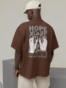 Oversized T-Shirt Turtleneck Streetwear Cotton Urban Style Workout Casual Black  And Brown Printed - Chocolate Brown - View 1