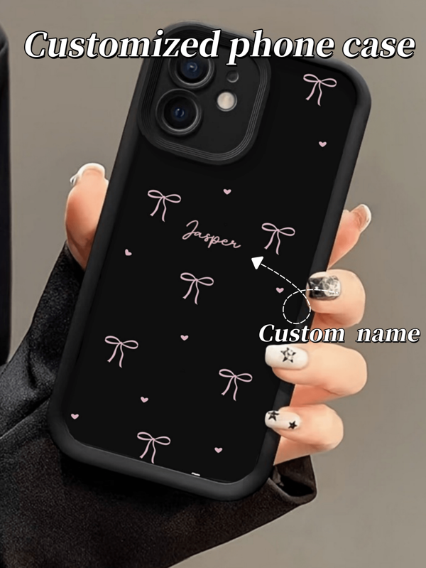 1pc Customized Phone Case With Name, Bow Design, Classic & Fashionable, Timeless. Personalized Phone Case, DIY Custom Phone Case, Name Design Phone Case. A Great Gift For Mother, Father, Couple, Partner, Friends. Suitable For Christmas, Valentine's Day, Halloween, Easter Holidays. Compatible With IPhone 16/15/14/13/12/11, S25/S24/S23/S22