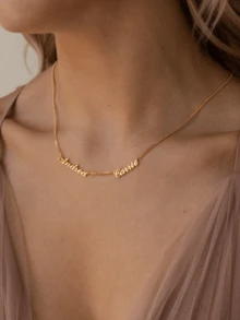 Customized Name Necklace With Cuban Chain, Customized Family Surname Stainless Steel Necklace, Exquisite Personalized Name Necklace, Personalized Jewelry Gift - Gold - View 2