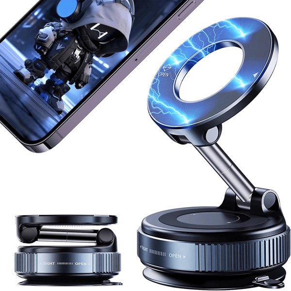 360° Rotating Magnetic Phone Stand, Foldable & Telescopic, ABS Material, Non-Waterproof, Perfect For Car, Shower, Travel, Gym, Smooth Mirror - Adjustable And Rotatable Stand, Phone Holder | Modern Phone Stand | Adjustable Stand PS:Only Suitable For Installation And Use In Locations With Smooth Surfaces