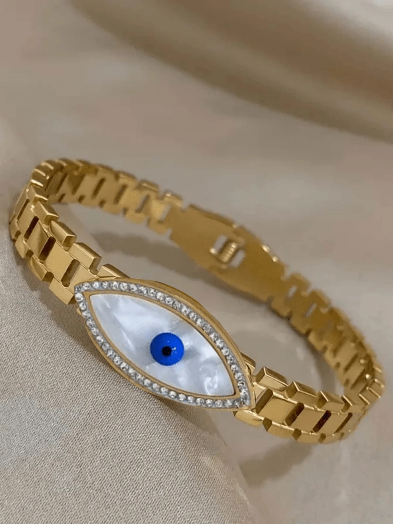 1pc Eye Stainless Steel Bracelet For Women Girls Stylish Turkish Eyes Bracelet Rhinestone Cuff Bangles Jewelry