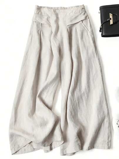 Pantalones anchos de talla grande con bolsillo delantero y unicolor casual para mujeres