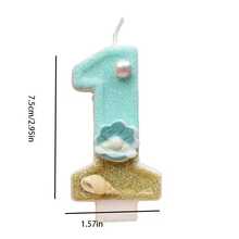 1 件闪亮多色海滩海系列贝壳珍珠蜡烛蛋糕装饰，清新宜人，适合生日、派对、周年纪念、节日