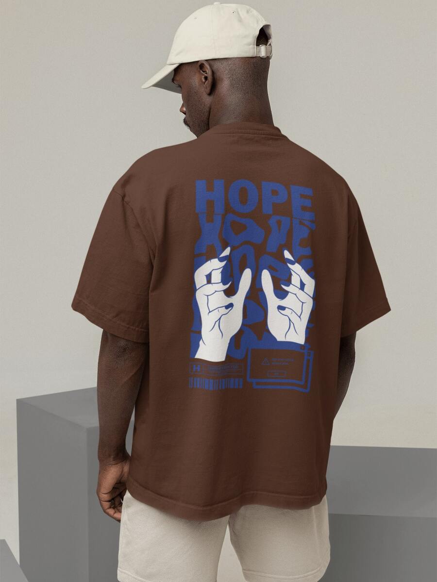 Oversized T-Shirt Turtleneck Streetwear Cotton Urban Style Workout Casual Black  And Brown Printed - Rỉ Nâu - Xem 1