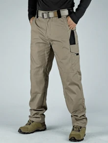 3Pack Men's Solid & Camo Print Pockets Zipper Waterproof Tactical Cargo Pants Without Belt, Regular Fit Sporty Pockets Durability Trousers For Fall, Wear-Resistant Outdoor Training Pant For Men - Kaki + Xanh lá + Đen - Xem 8