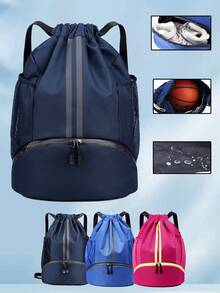 Mochila de baloncesto con gran capacidad y diseño impermeable con compartimento seco y húmedo, bolsillo con cordón, mochila portátil para niños, bolsa de almacenamiento de baloncesto, mochila deportiva diaria, regalo de cumpleaños, regalo de vacaciones, artículos deportivos esenciales - Azul Marino - Ver 1