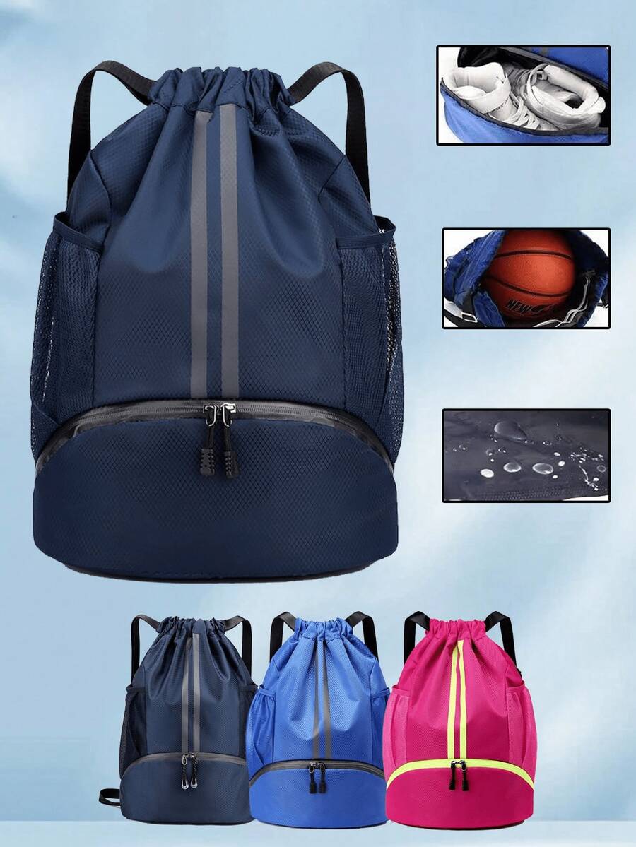 Mochila de baloncesto con gran capacidad y diseño impermeable con compartimento seco y húmedo, bolsillo con cordón, mochila portátil para niños, bolsa de almacenamiento de baloncesto, mochila deportiva diaria, regalo de cumpleaños, regalo de vacaciones, artículos deportivos esenciales - Azul Marino - Ver 1