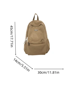 1pc Solid Color Nylon Waterproof Zipper Closure Minimalist Backpack, Suitable For Boys & Girls, Spring/Summer Use
