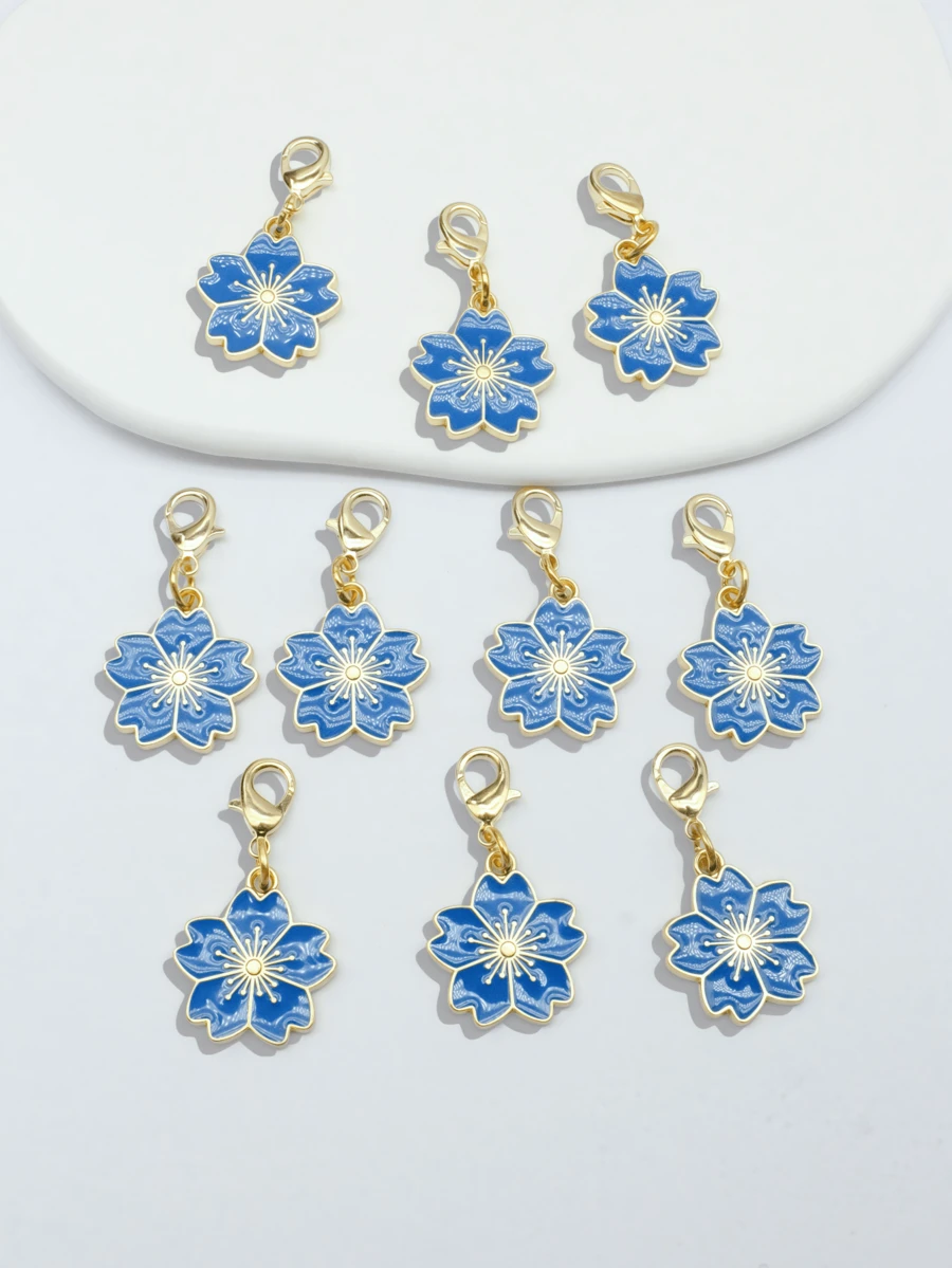 10Pcs Four‑Leaf Clover Fortune Keychain,Lucky Shamrock Charm Keyring.Perfect Gift For Graduation,Wedding,Various Ceremonies And Packaging Decorations. - Blue Cherry Blossoms - View 1
