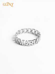 Anillo con cadena de eslabones con nombre personalizado, Anillo con eslabones de cadena con nombre personalizado, Anillo de acero inoxidable plateado con nombre personalizado, Regalo personalizado, Regalo para damas de honor, Regalo familiar - Plateado - Ver 2