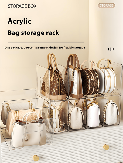 4 piezas Bolsa de almacenamiento de armario transparente, divisor de bolso, estante de gabinete desmontable, adecuado para dormitorio, baño, oficina, práctico divisor de libros en forma de L, estante de almacenamiento que ahorra espacio, organizador de automóviles, contenedores de almacenamiento, organizador de cajones, organizador transparente de 4 compartimentos solo adecuado para bolsos pequeños, para almacenamiento de ropa, armario, divisores de armario, suéteres, calcetines, pantalones, jeans, ropa interior