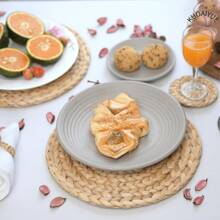 1/4 件天然编织葫芦餐垫、圆形餐垫、藤条餐垫、水葫芦手工编织餐垫、编织餐垫套装、餐盘耐热/防滑桌垫,适用于家庭餐厅和餐厅、家居用品、时尚装饰杯垫,具有耐用表面保护,适合现代和传统家居装饰 - 駝色 - 查看 7