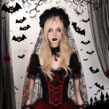 1pc Halloween Simulation Rose Flower Headband, Black Veil Headband, Black Veil Headpiece, Costume Accessory For Valentine's Day Party, Bridal Red Rose Veil