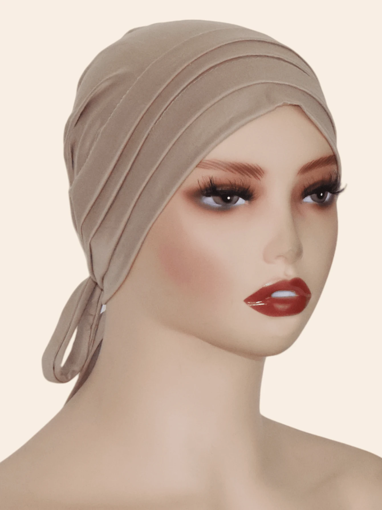 1 件女士针织莫代尔面料褶皱蝴蝶结头巾，时尚便捷，适合居家佩戴 - 排折工藝頭巾 - 查看 1