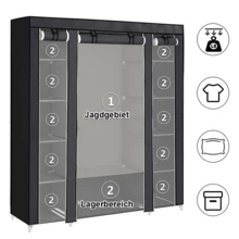 Lislark Kleiderschrank Stoffschrank Faltschrank Stoffkleiderschrank 12Fächern 150 * 45 * 175cm - Grau - Übersicht 6