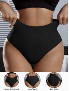 4pcs Women High Waist Shorts/Briefs, Solid Color, Comfortable, Slimming, Tummy Control Shapewear - Multicolor - View 8