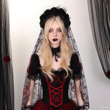 1pc Halloween Simulation Rose Flower Headband, Black Veil Headband, Black Veil Headpiece, Costume Accessory For Valentine's Day Party, Bridal Red Rose Veil